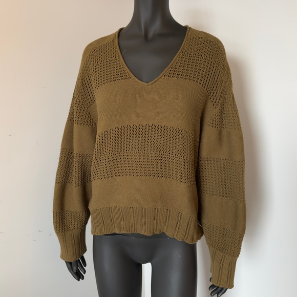 Rag & Bone Open Knit V-Neck Sweater – Olive Brown | Size XL - Picture 1 of 6